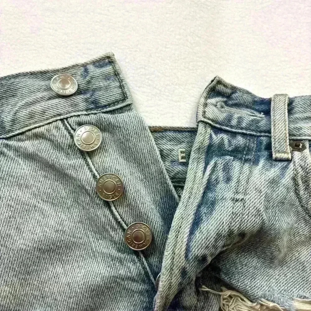 American Eagle ButtonFly Highrise Bleach Fade Distress Fray Denim Shorts Size 00